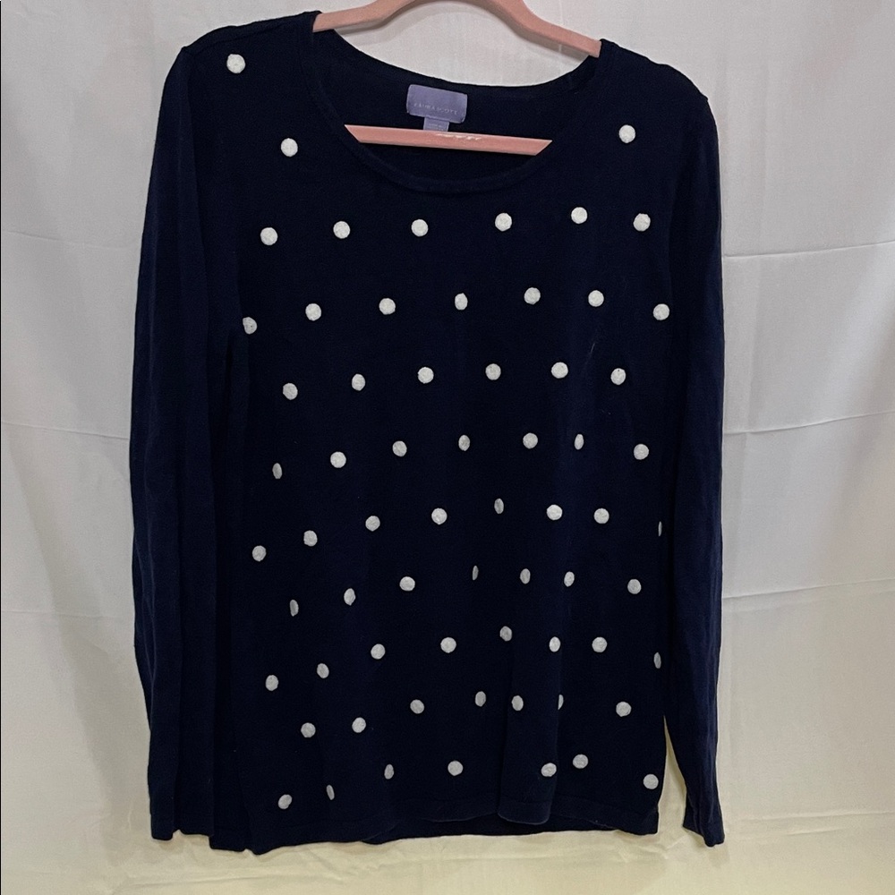 Laura Scott Dark Blue Polka Dot Sweater